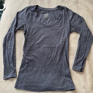 Active Basic Thin Blue V-Neck Long Sleeve Tee